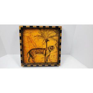 Signed Arnie Mordica San Raphael, CA Decoupage Tiger Serving Tray